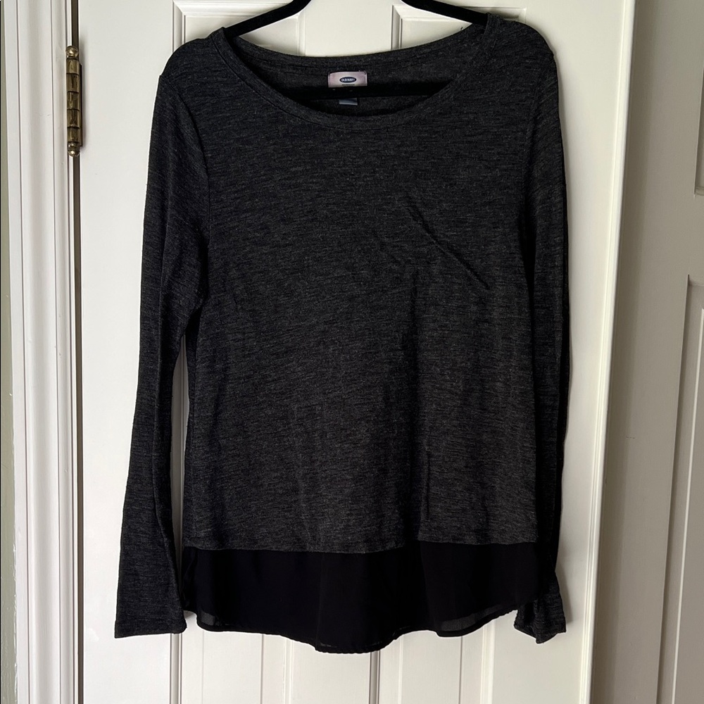 Old Navy Charcoal and Black Long Sleeve Blouse
